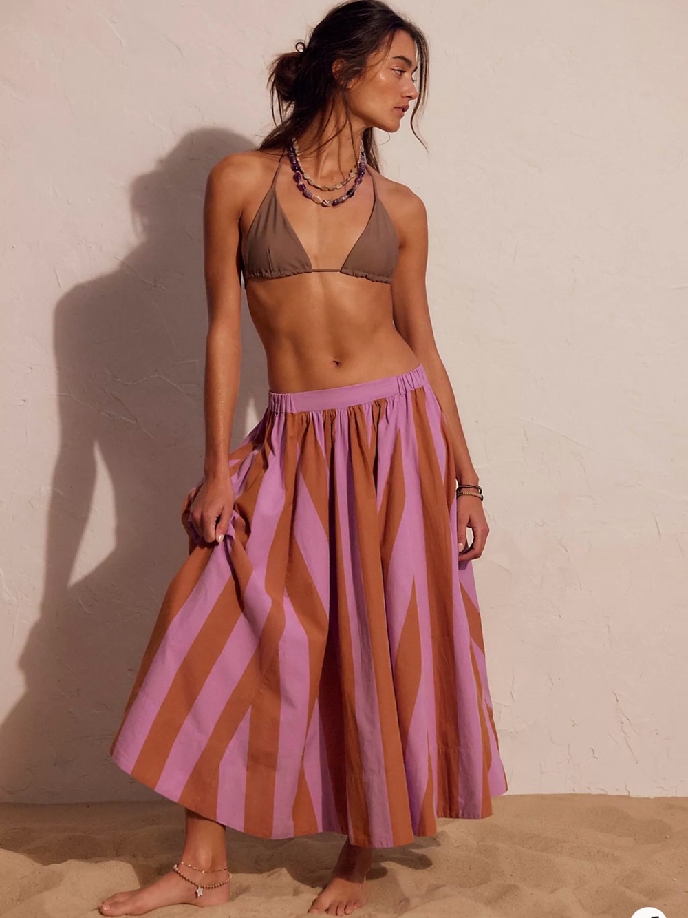 Free People Lowen Striped Midi Skirt XL NWT